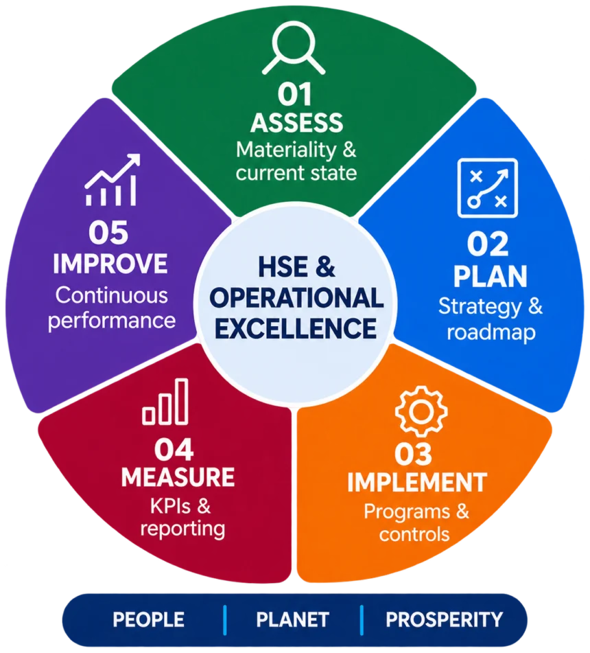 HSE & Operational Excellence: assess, plan, implement, measure and improve for people, planet and prosperity